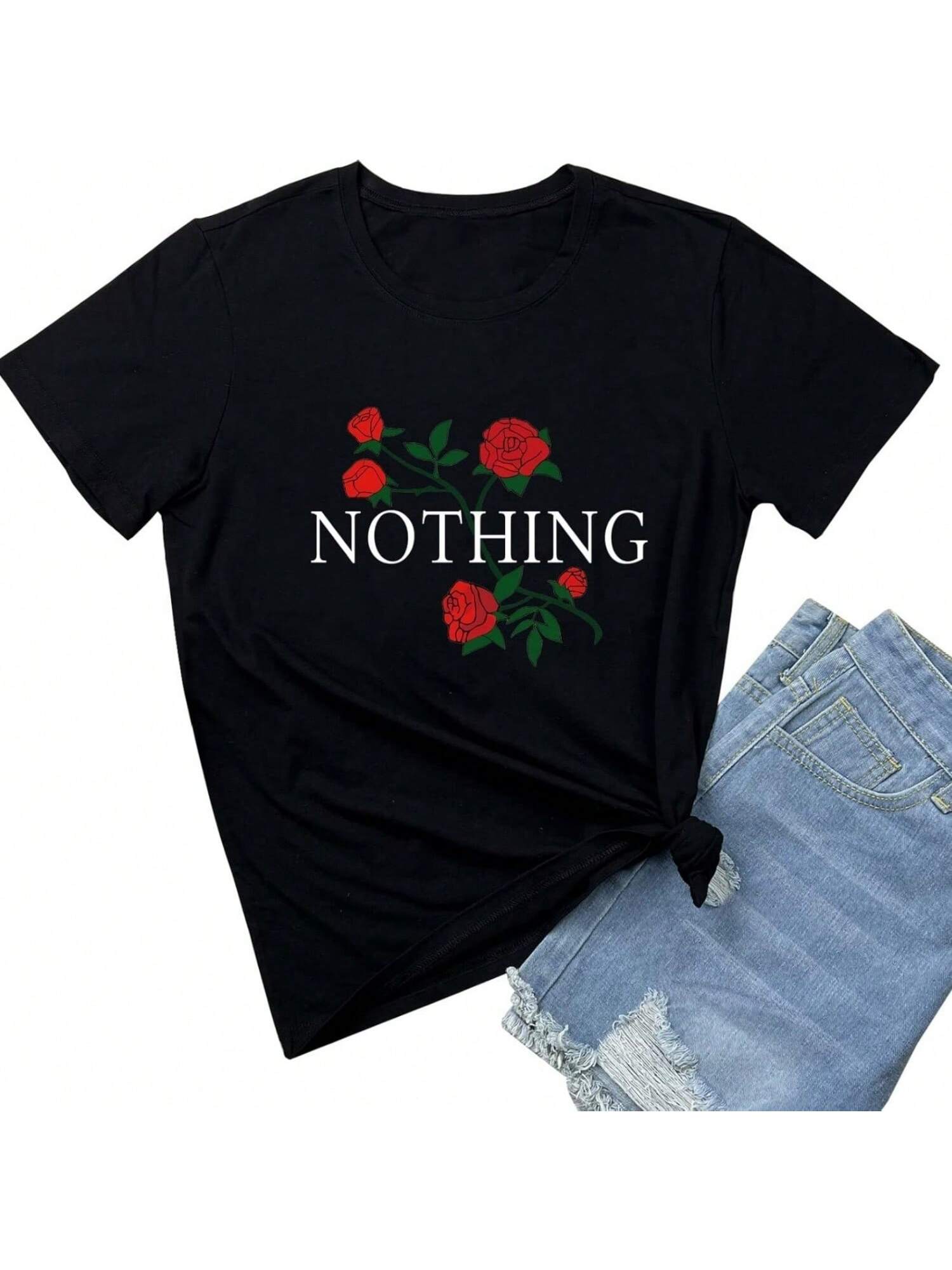 BLACKMYTH Summer Nothing Rose Print Short Sleeve Top Tee Graphic Cute T-Shirt S разноцветный