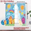 Set Of 2 Flat Printing Scene Curtains Colorful Sunny Village Digital Printed Polyester Drapes Birthday Party Use Event Curtain