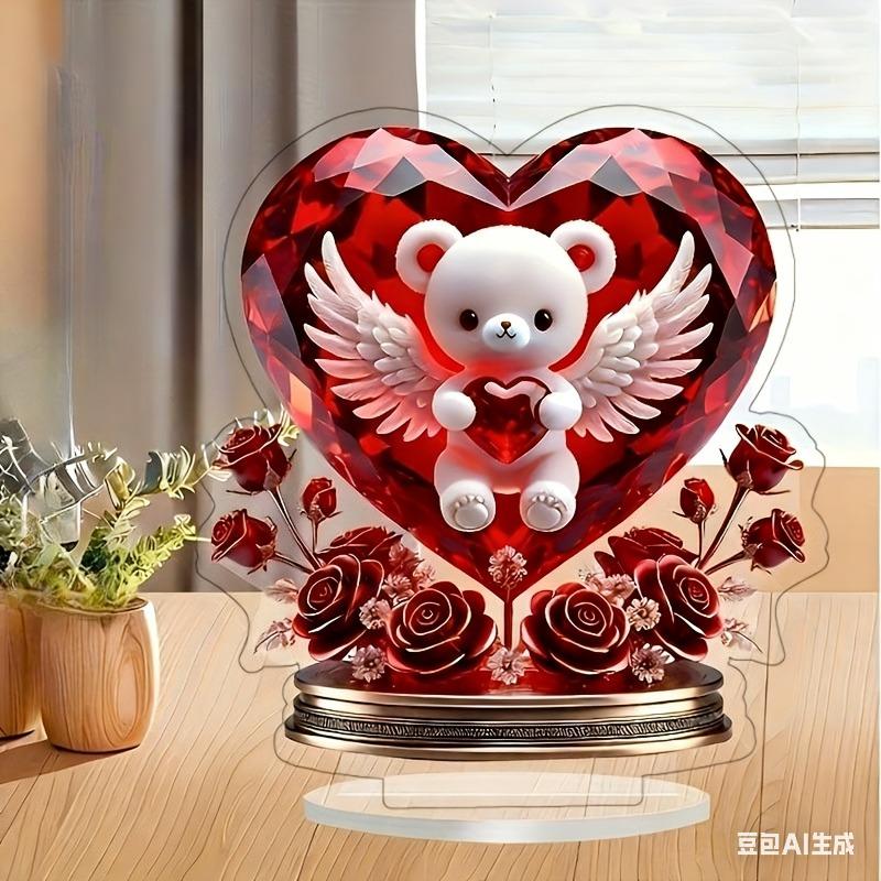 

2D Flat Charming Crystal Bear Heart Pendant Acrylic Desk Decor Plaque, Suitable for Wall Decoration, Porch, Room, Villa, Accents Home, Hallway, or Wor 20*17.82cm