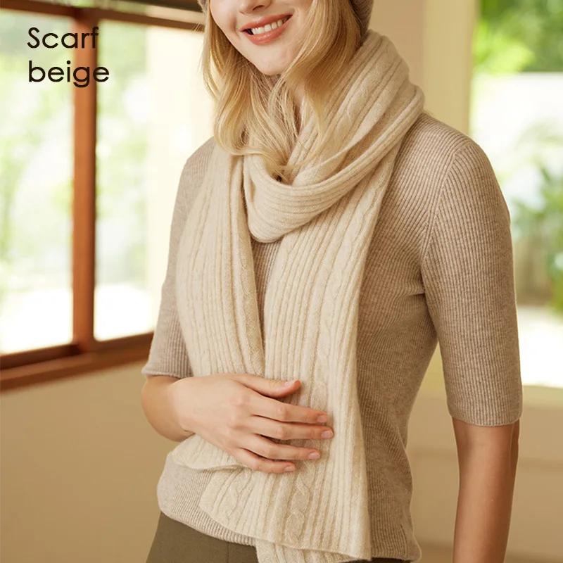 Women 100% Cashmere Scarf Cable Ribbed Knit Neck Warmer Thick Winter Pure Cashmere Women Men Scarves Luxury