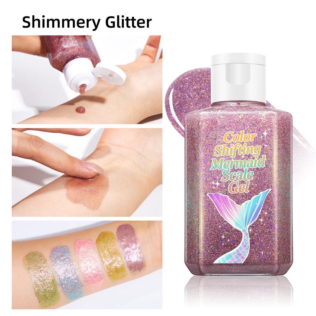 Body Glow Gel With Colorchanging Mermaid Scales For Facial Makeup And Festival Sparkle