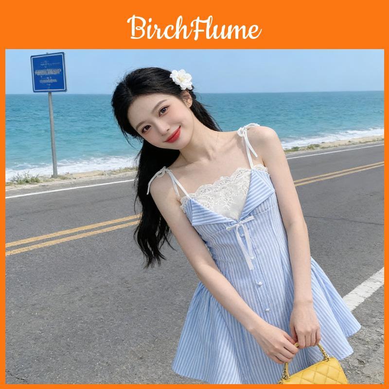Summer Stripe Spliced Aline Dress With Sleeveless Design For Casual Women