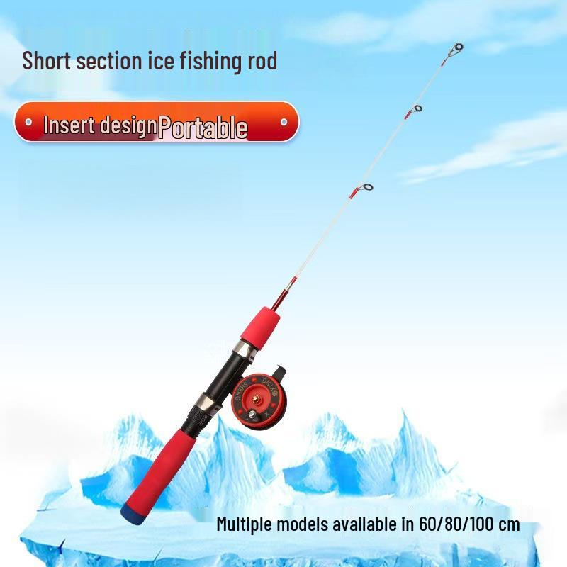 Compact Winter Ice Fishing Rod - Hard Tail, Short, 60/80/100cm, for Long Cast, Small Sea Fishing