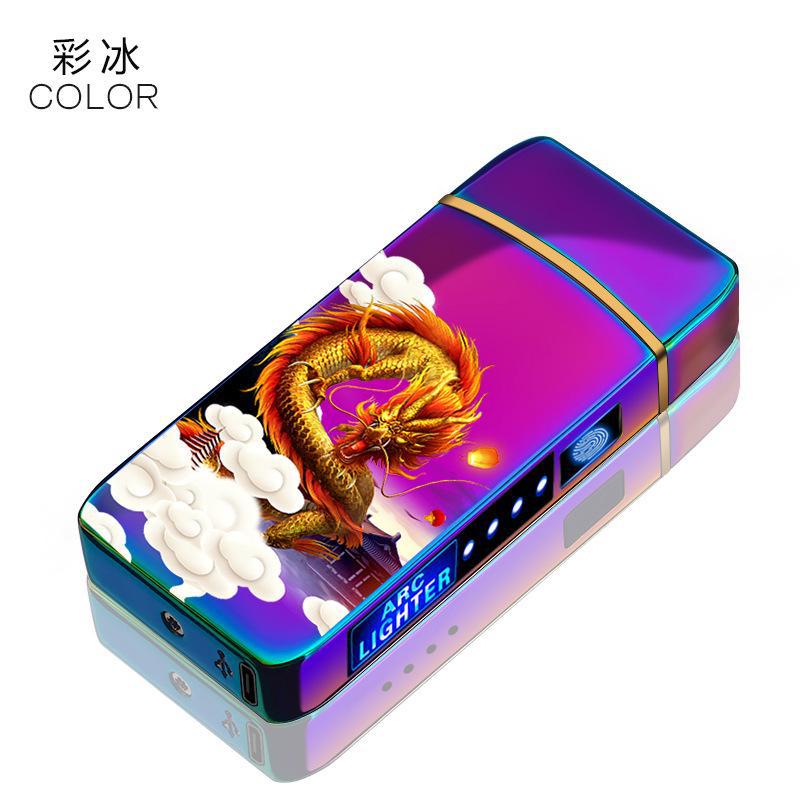 Smart Windproof Electric Metal Lighter Flameless Plasma Lighter Double Arc Usb Rechargeable Led Power Display Touch HOT YELLOW