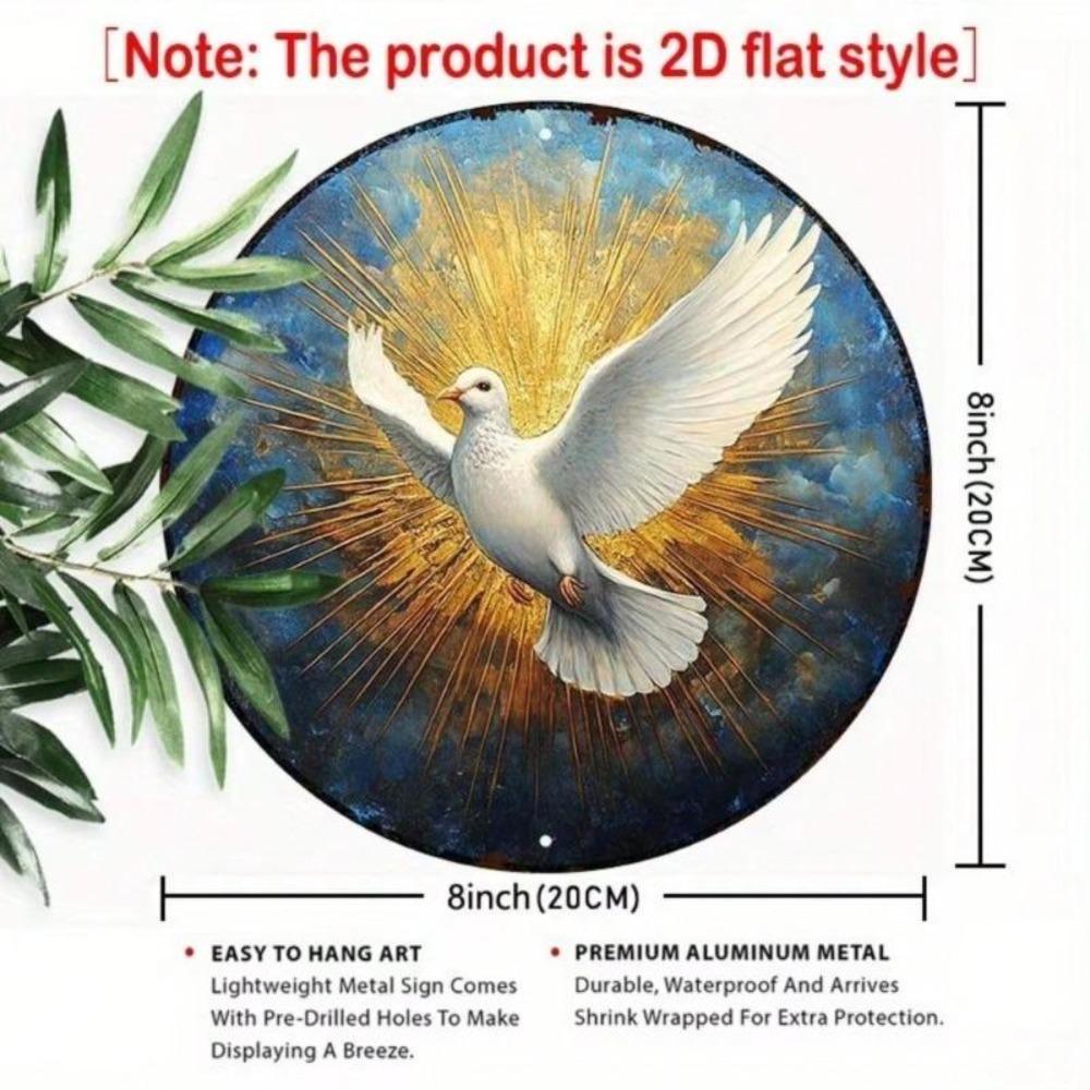Metal Wall Art Holy Spirit Dove Design Round Aluminum Sign 20x20cm 2D Home Decor