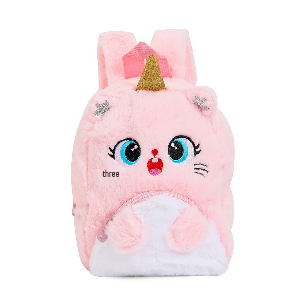 Cartoon Unicorn Plush Backpack with Big Eyes for Little Girls