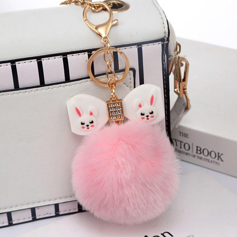 

8CM Pompom Keychain PU Bow Bag Accessory Cute Pompom Pendant