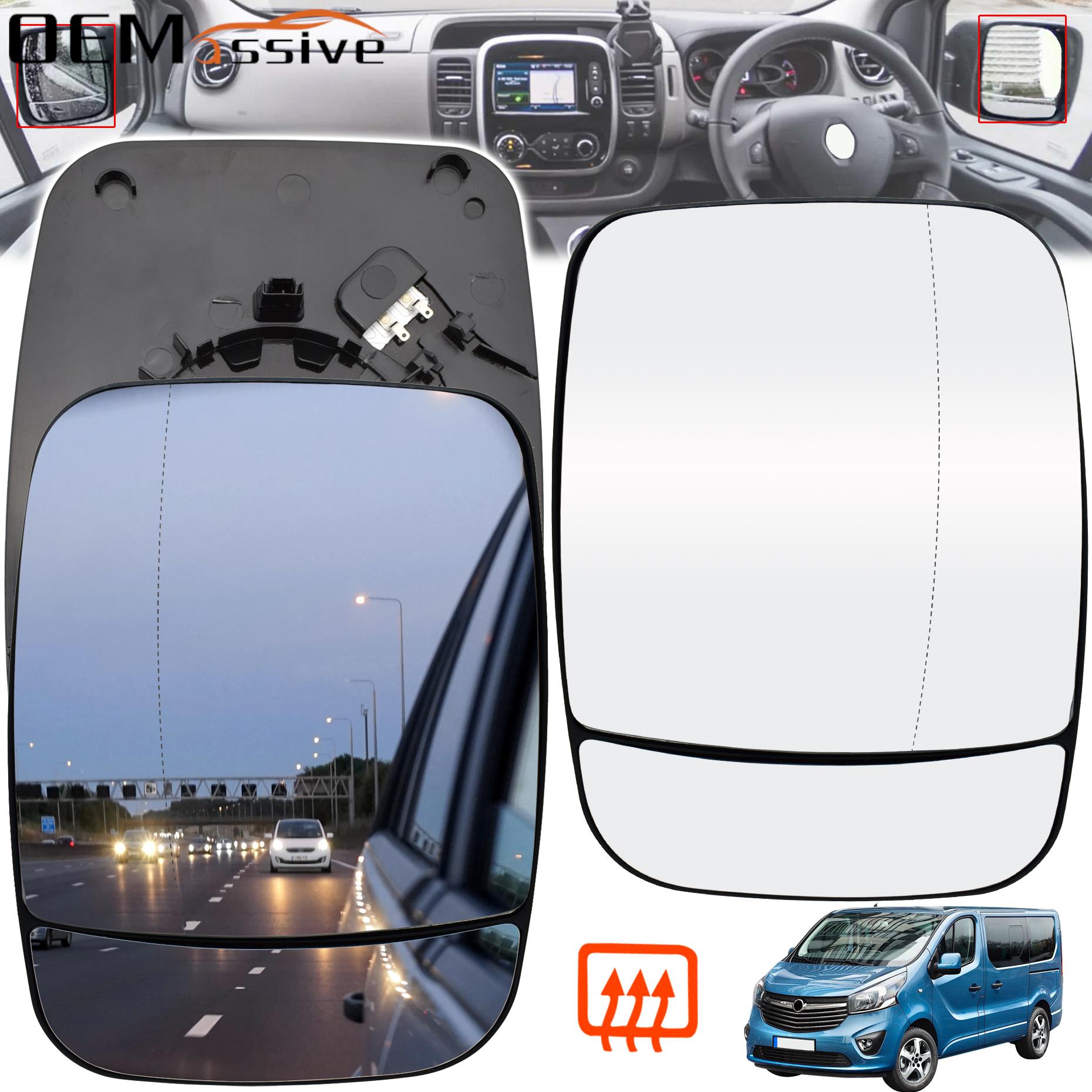 

Для Opel / Vauxhall Vivaro Renault Trafic 2014 - водитель, пассажир, боковая дверь, крыло, зеркало, стекло с подогревом, широкоугольный, вид сзади