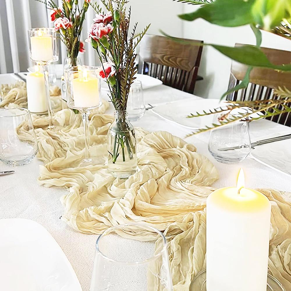 Beige Gauze Cheesecloth Table Runner Rustic Boho Semi Sheer Ivory Table Runner Wedding Bridal Baby Shower Birthday Party Decor