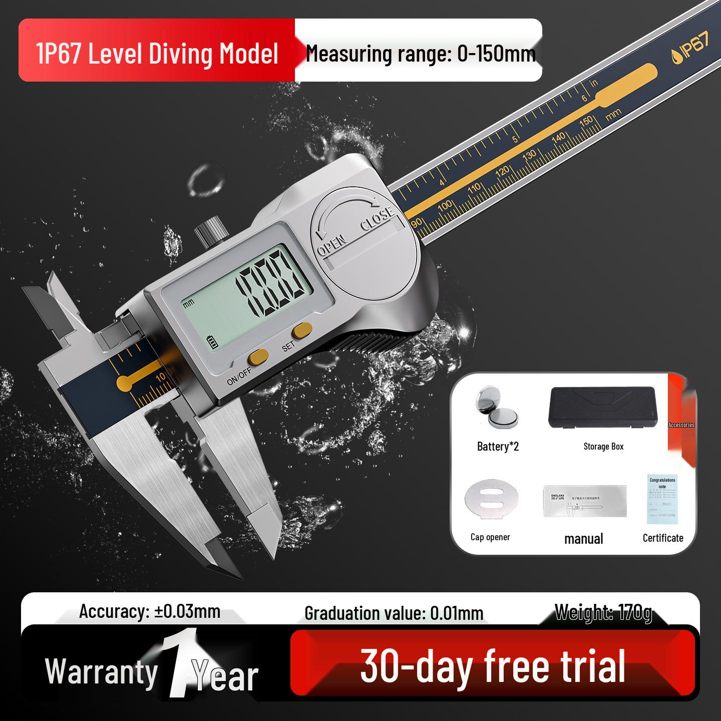 High-Precision Stainless Steel Digital Vernier Caliper - Waterproof & Oil Resistant