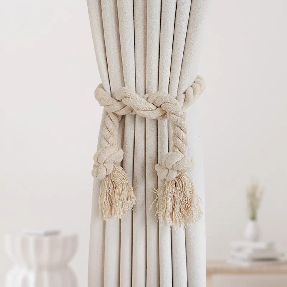 Solid Color Curtain Rope Rope Weave Cotton Rope Buckle Aesthetic Curtain Holder Clips Home Decor