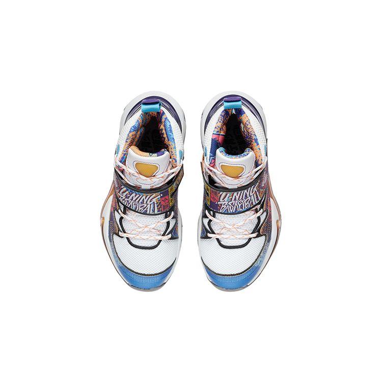 Li Ning Pioneer Premium 2.0 Shock Absorbing Anti-Slip Durable Mid-Top Basketball Shoes Kids Basketball Shoes White Black Orange YKBS002-1