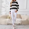 Damski sweter w paski, luźny i swobodny, pulower z długim rękawem, dzianinowy top z okrągłym dekoltem