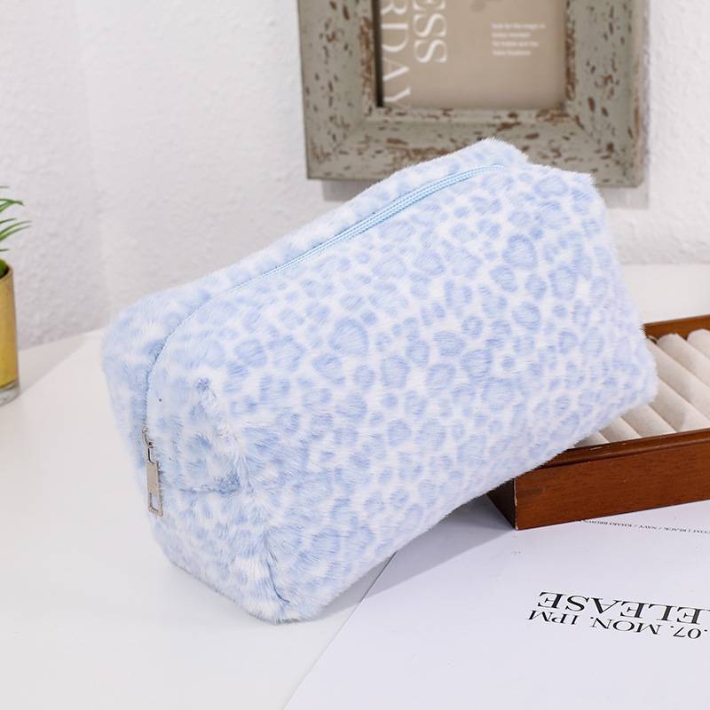 Plush Pink Leopard Print Makeup Bag With Travel Organizer For Women