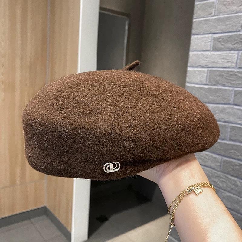 

Черный берет в корейском стиле, большой окружности головы, зрительно уменьшающий лицо, маленькая шляпа художника, женский осенний шерстяной берет M（56-58cm）