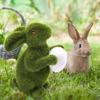 Easters Artificial Grass Rabbit Spring Decors Flocking Rabbit Figurine Sculpture