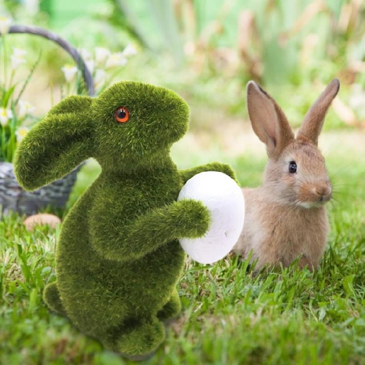Easters Artificial Grass Rabbit Spring Decors Flocking Rabbit Figurine Sculpture