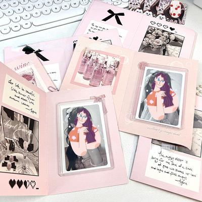 10 STÜCKE Süße Rosa Klappkarte Zurück Kpop Star 3 Zoll Fotokarte DIY Verpackungsmaterial Kawaii Karte Nachricht Feste Tafel