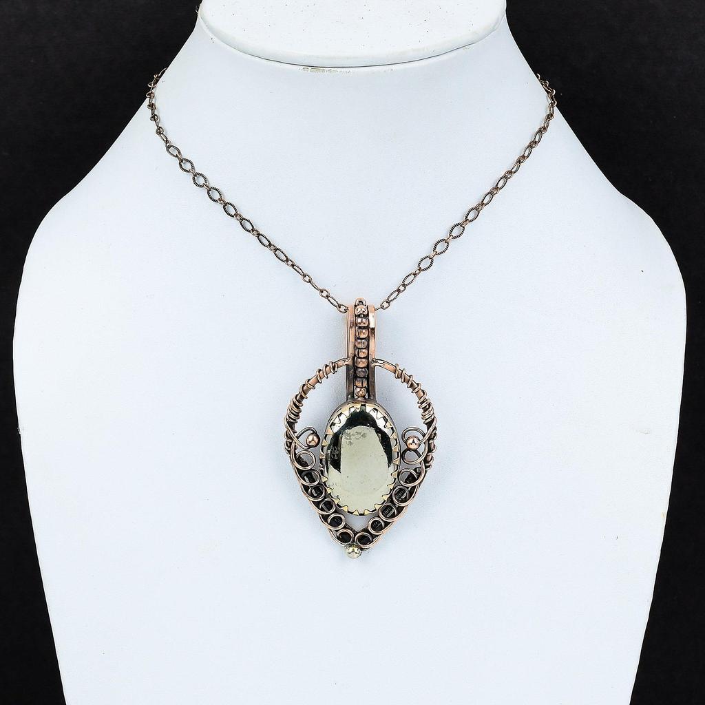 Golden Apache Pyrite Gemstone Handmade Pure Copper Wire Wrapped Pendant Jewelry