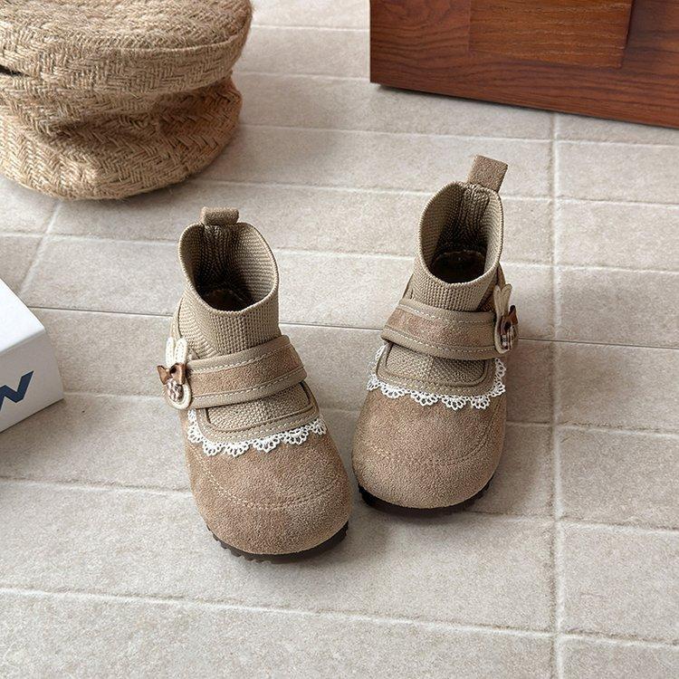 

Туфли принцессы для девочек, маленькие кожаные туфли, мягкая подошва, нескользящие, детские ботильоны, осень и зима, новые, детские носки-ботинки 30 yards inner length 19.0cm абрикосовый