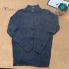 Fall Winter Men Coat Zipper Closure Knitted Cardigan Stand Collar Long Sleeves Solid Color Thick Elastic Loose Striped Texture Daily Wear Knit Jacket