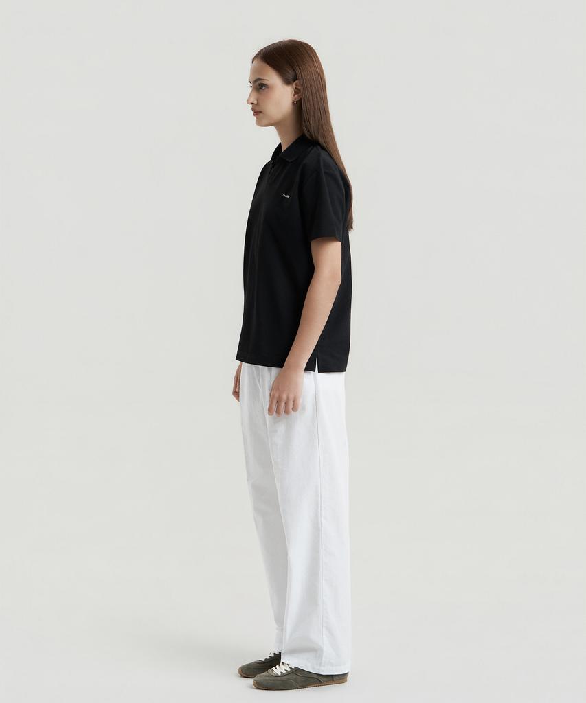 Delma W Linen Touch Semi-Wide Elastic Waist Pants - White