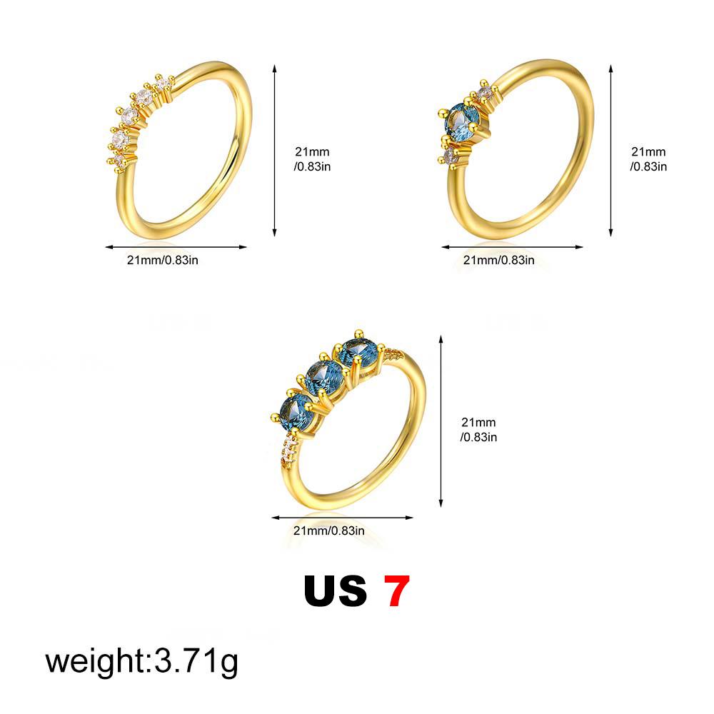 

3Pcs/Set Gold Color Stacking Ring for Women 18K Gold Plated Light Blue Zircon Wedding Band Set Minimalist Fashion Zircon