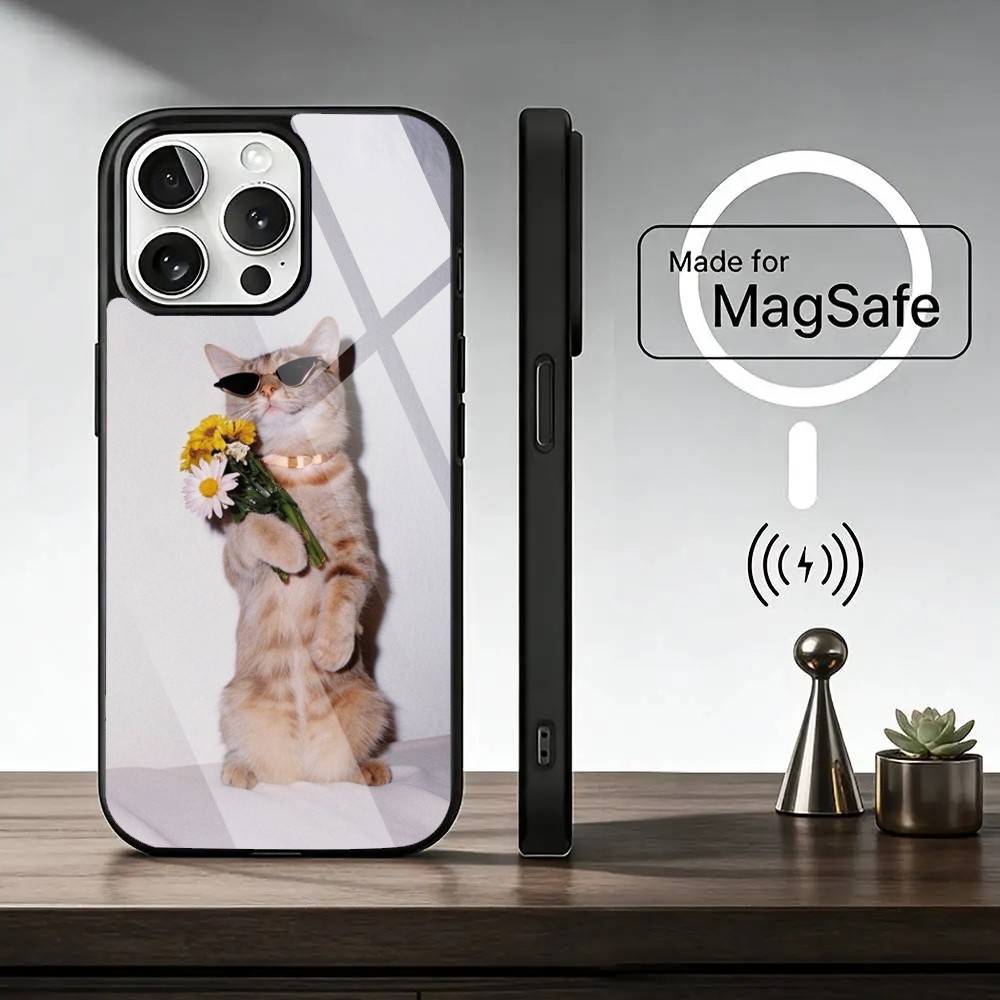Funny Animal C-Cat Phone Case For iPhone17,16,15,14,13,12,11 Plus,Pro Magnetic with Magsafe Wireless Charging