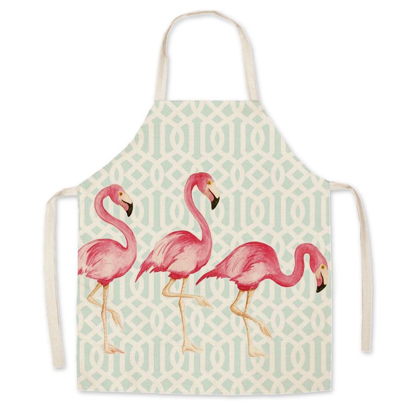 Adult & Child Flamingo Cartoon Faux Linen Apron - Ideal for Kitchen, Logo Work, and Advertising