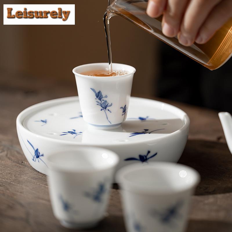 1pc Pure Hand-painted Butterfly Orchid Teacup Small Tasting Master Cup Smelling Agarwood Cup Meditation Cup Kung Fu Tea Set Gift