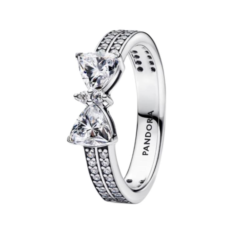 Pandora Starlight Bow Decoration Double Ring 925 Silver Women ring 193552C01 Box,52