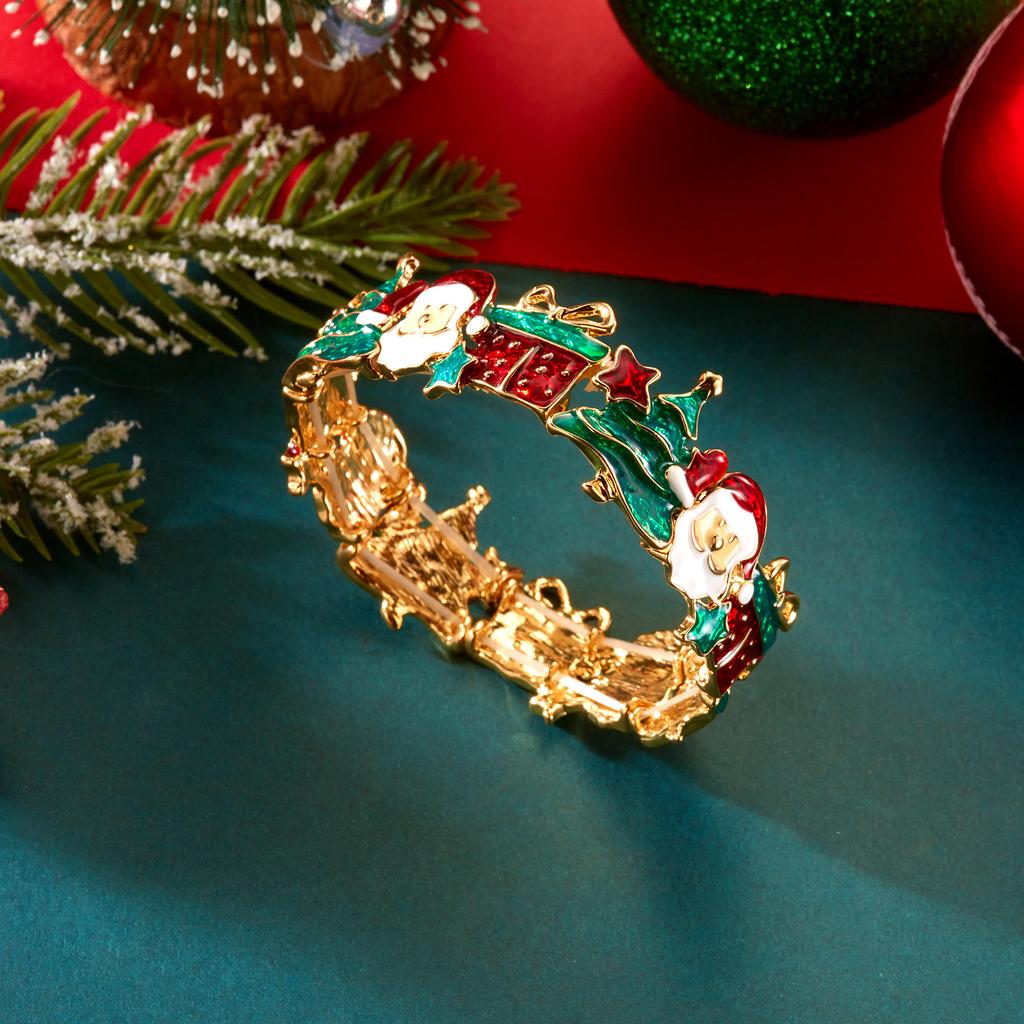 Exaggerated Metal Christmas Necklace for Women Elegant Dripping Oil Santa Claus Gift Xmas Tree Bow Hat Necklace New Year Jewelry