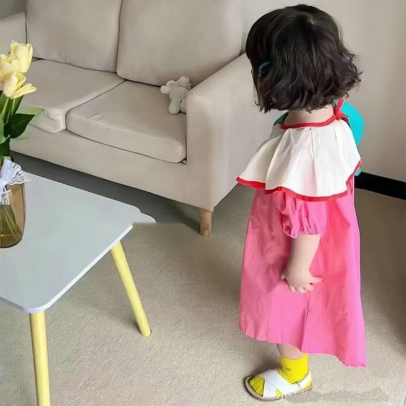 Girl Doll Neck Puff Sleeves Dress Skin-friendly Breathable Cute Princess Dress