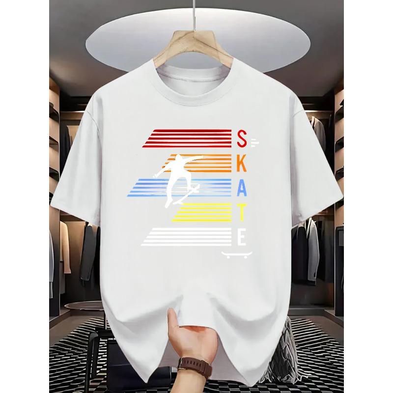 

European sizes Men S Casual Summer T-Shirt with Skateboard Graphic - SKATE Print, Short Sleeve, Round Neck 4XL білий
