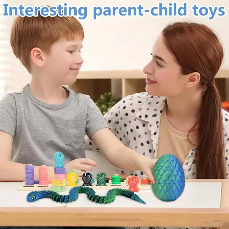 Creative 3D Printed Snake & Egg Set - Articulated Rotatable Figurine, Kid Toy Desktop Decoration 2025 Gift