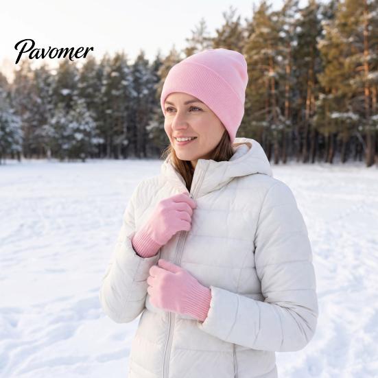 Outdoor Cycling Cold Weather Set Unisex Knitted Hat Gloves Set, Cozy Winter Beanies Gloves, Stretchy Windproof Headwear And Hand Warmers Warm Knit for