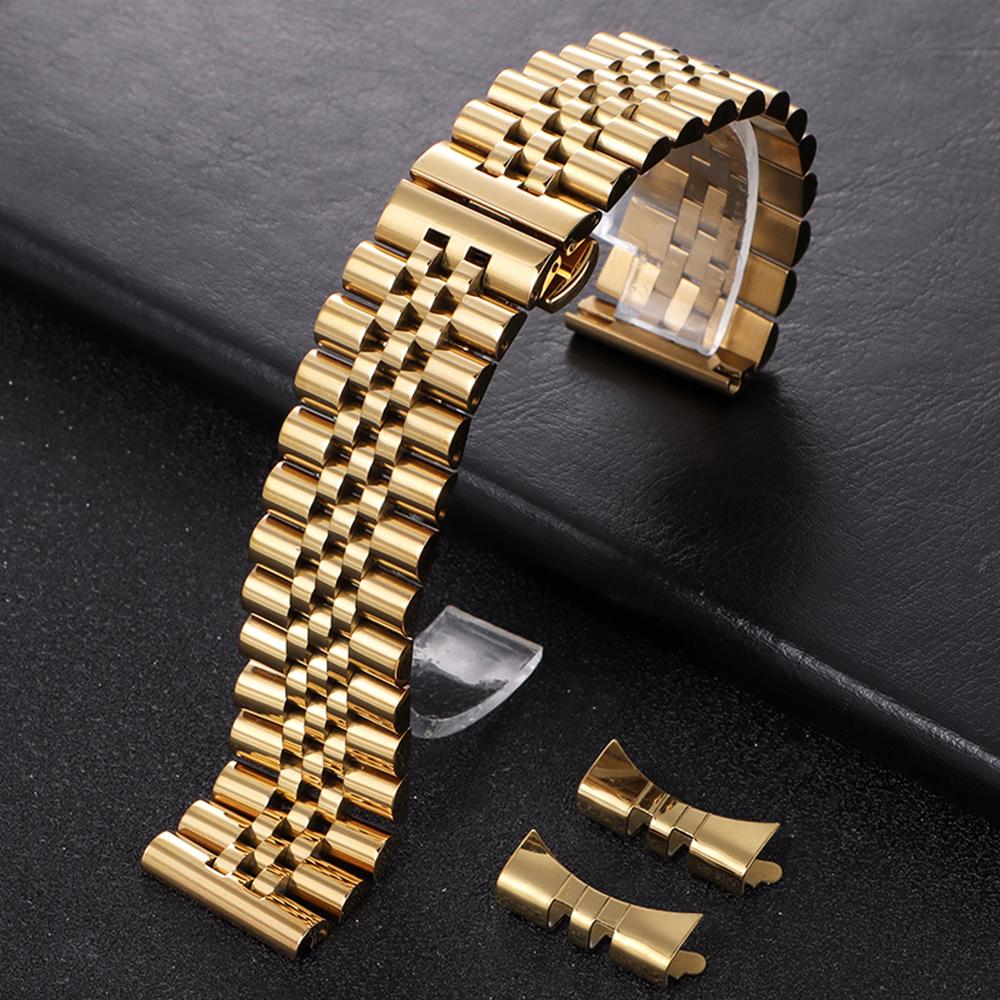 12/13/14/16/17/18/19/20/21/22mm Stainless Steel Watch Band for Rolex Curved End Flat Metal Bracelet Folding Buckle Wrist Strap