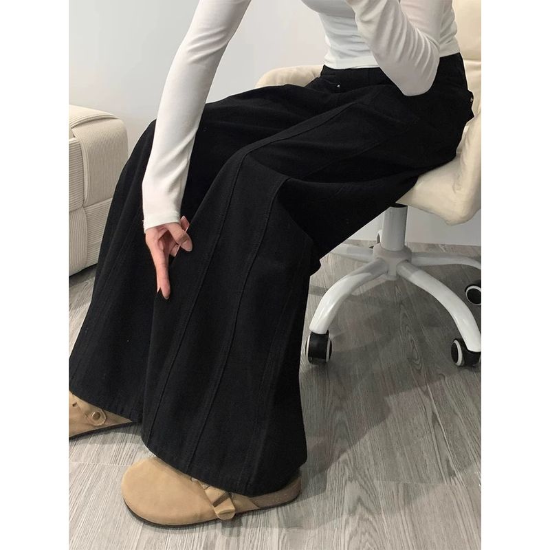 

Kumikumi American Retro All-Matching Jeans Pants Female Autumn High Waist Drooping Loose Cargo Pants Loose Pants Black XL