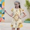 Girls Round Neck Flutter Sleeve A Line Abstract Printed Dress