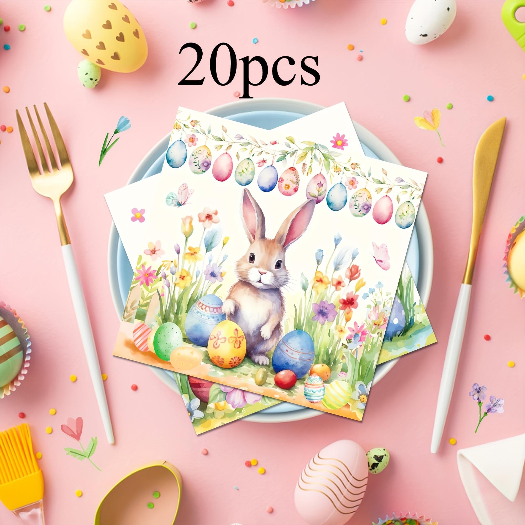 

20pcs Easter Napkins with Cute Chicken and Rabbit Designs, Colorful Eggs, Flowers, and Spring Patterns, Suitable for Easter