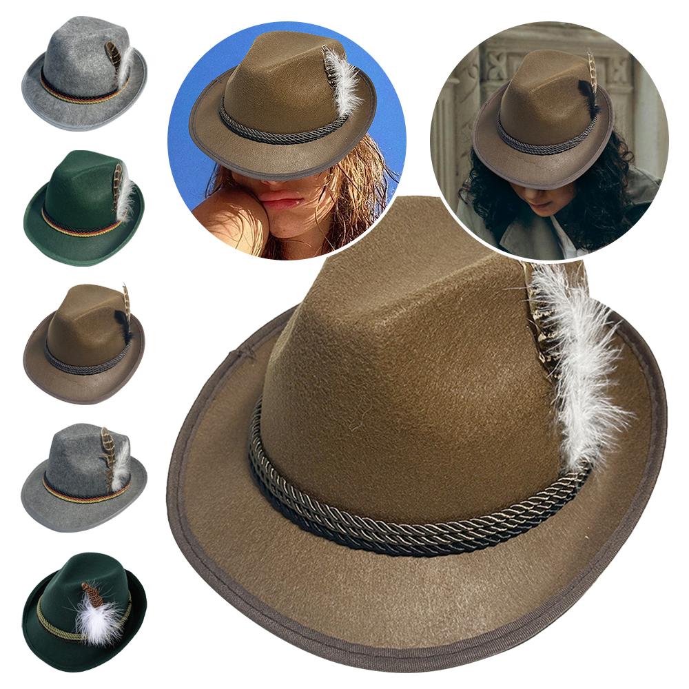 Fashion Feather Decors Hat Western Bavarian Oktoberfest Hat Swiss ornament German Beer Festival Hat Men Women Party Photo Props