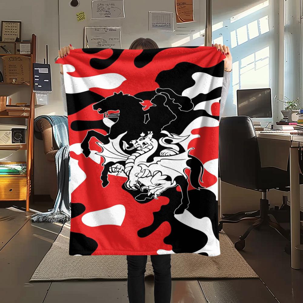 1Pc St George Dragons Print Flannel Blanket High Quality Warm Comfortable Cover for All Seasons Perfect for Gifts Home Decor