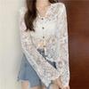 Top Vintage da Donna Blusa in Pizzo Manica Lunga Camicia Protezione Solare Cardigan Vacanza Coreano Elegante Casual Top Protezione Solare