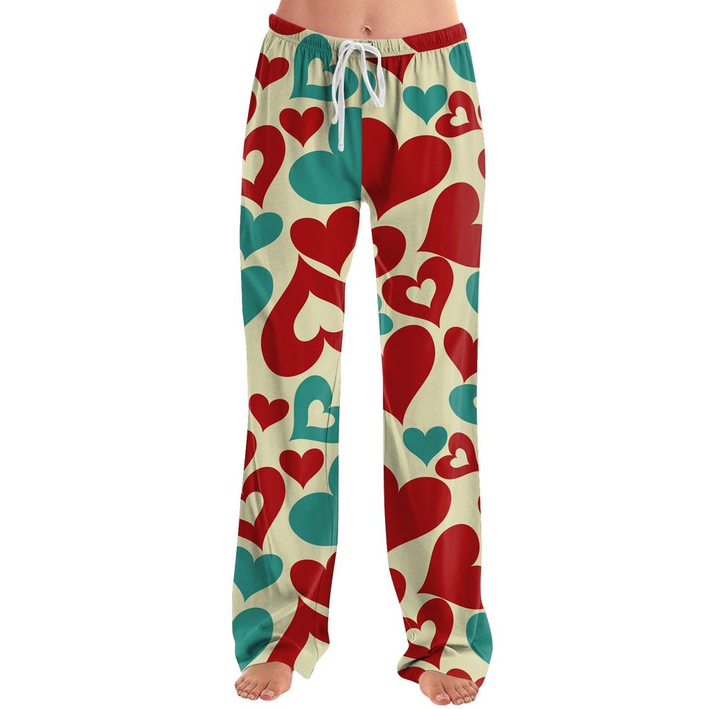 Womens Pajama Pants Sleepwear Casual Drawstring Elastic Waist Pants Comfy Straight Yoga Loose Trousers