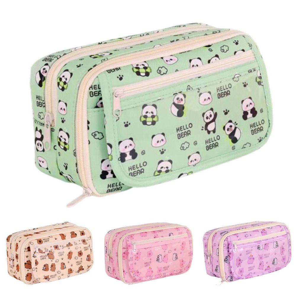 Creative Cartoon Pen Pouch Panda Zipper Pencil Pouch Capibara Pencil Bag  Student