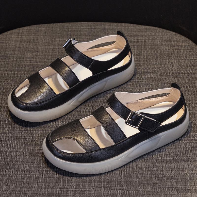 Fashion GKTINOO Genuine Leather Sandals 2025 Summer Women Sneakers Closed Toe Comfortable Hollow Soft Sole Flat Shoes Plus Size