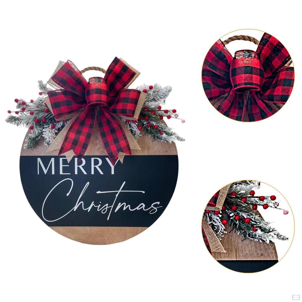 Christmas Hanging Sign Scene Door Wreath for Indoor Outdoor Farmhouse Winter Red