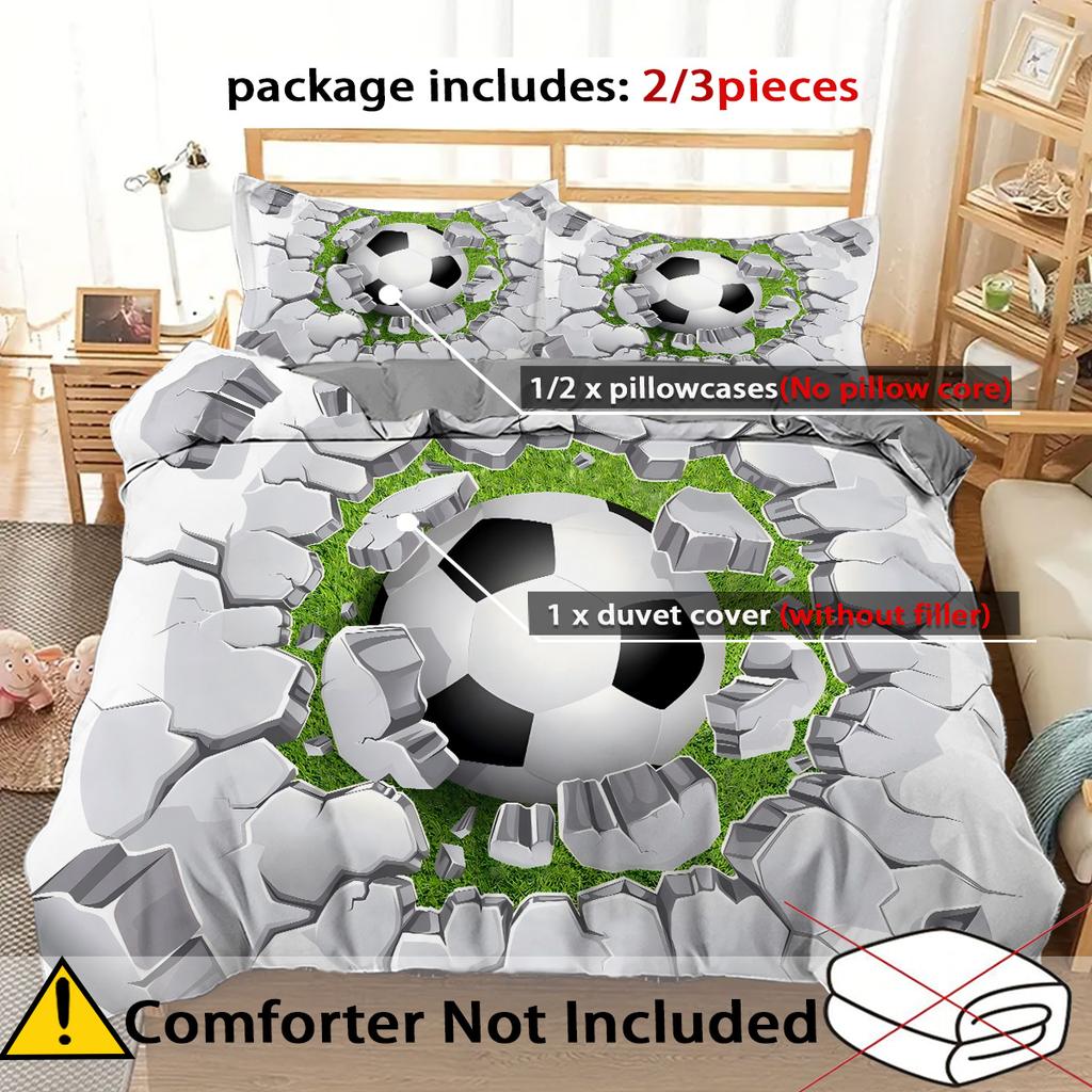 Football Hitting Wall Pattern 3D Visual Effect Print Quilt Cover Cool Sports Style Bedding Set Polyester Comfortable Duvet Cover