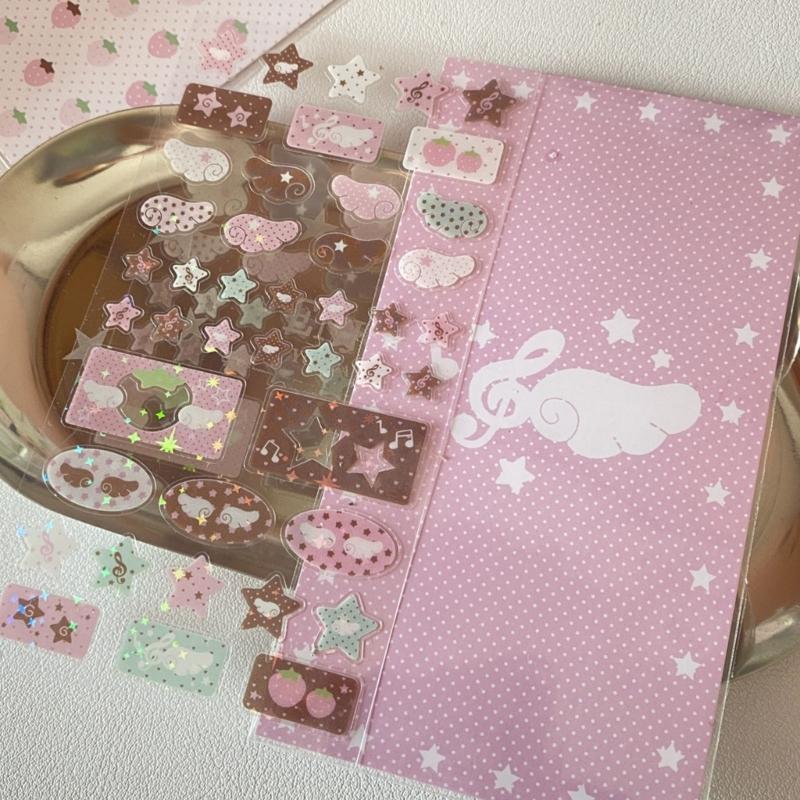 Glitzernder Deko-Sticker Cartoon Erdbeere Musiknote Themensticker für Handyhülle Journal Laptop Scrapbooking