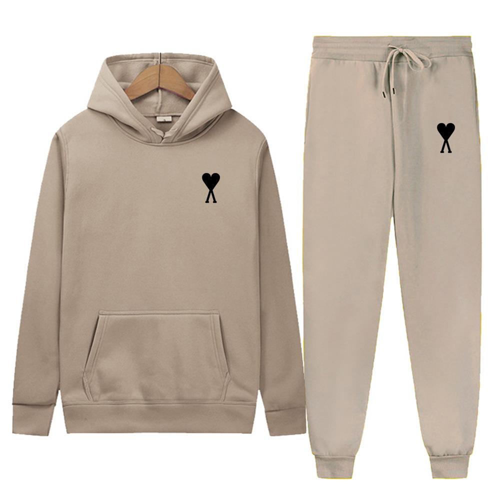 Spring Tide Brand Aml Classic Big Love Printing Men and Women the Same Couple Hooded Sweater Set